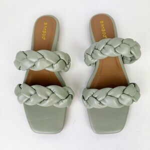 Bamboo Sage Green Braided Strappy Sandals Flats Square Toe Women's 7.5 Shoes